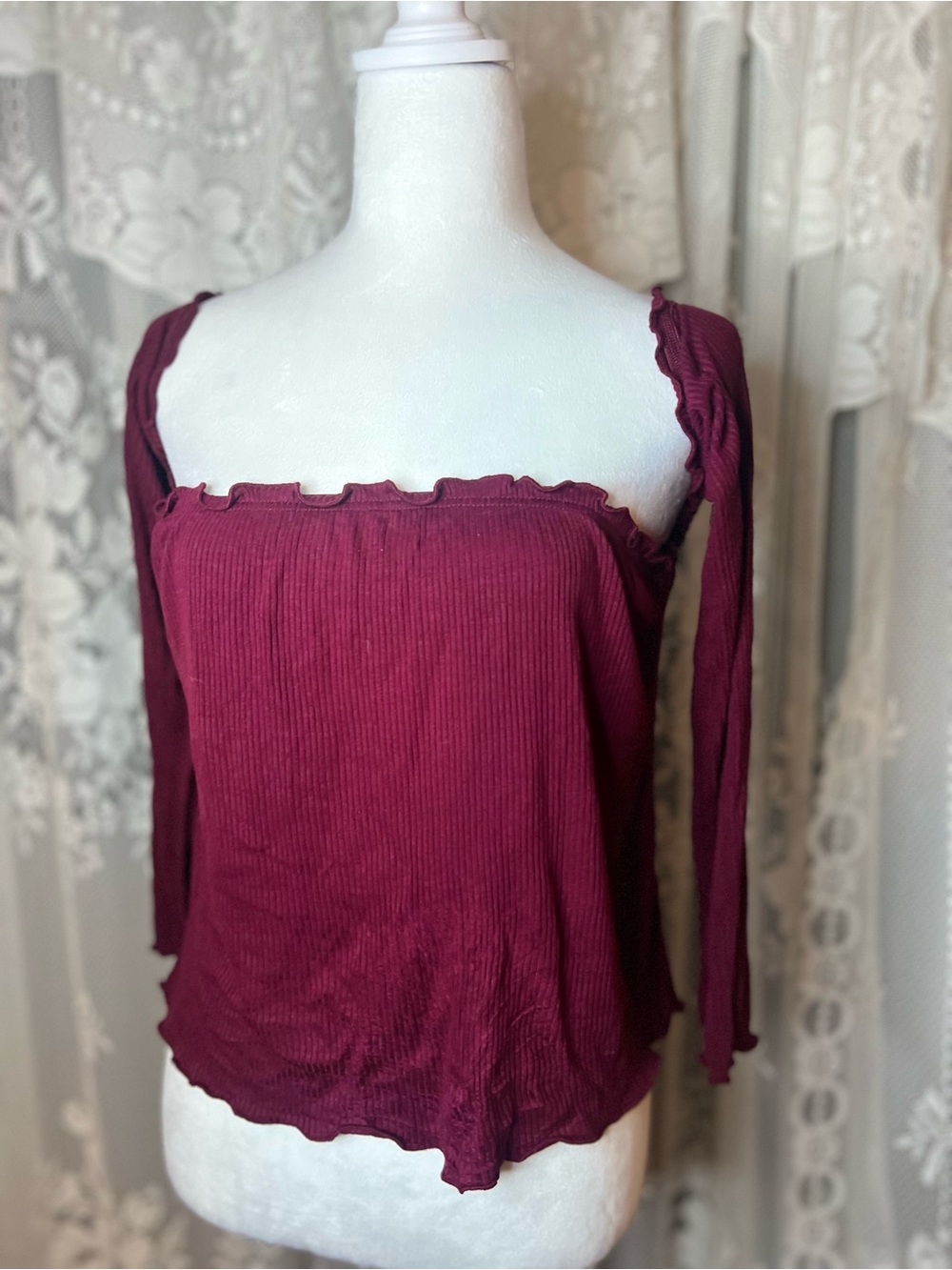 Forever 21 Burgundy Ribbed Off-Shoulder Crop Top Plus Size 2X